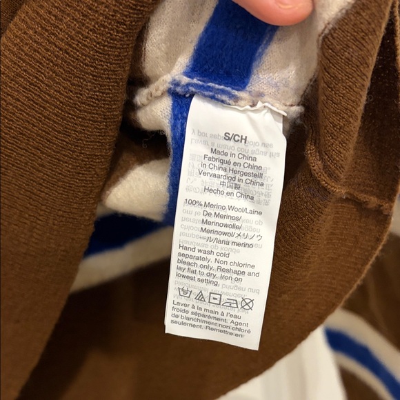 J. Crew Brown Turtleneck Sweater with Blue and White Stripes - Picture 4 of 4